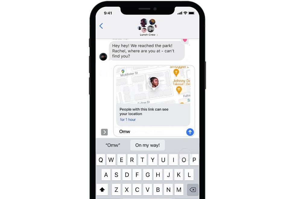 Google Maps real-time live location sharing feature on the iMessage app. Credit: Google