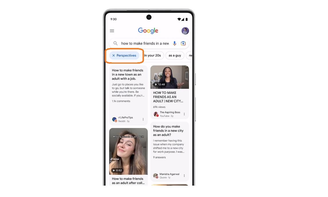 The new Perspectives filter will soon come to Google Search. Credit: Google