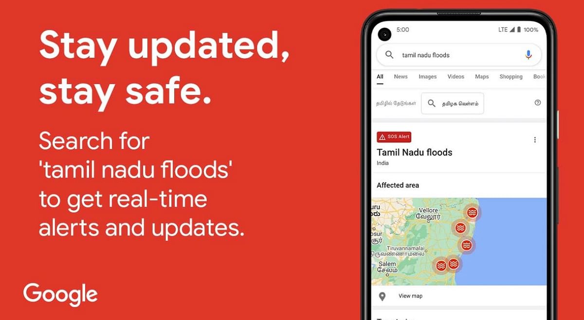 Google Search app offers real-time Tamil Nadu floods-related news. Picture Credit: Google India/Twitter