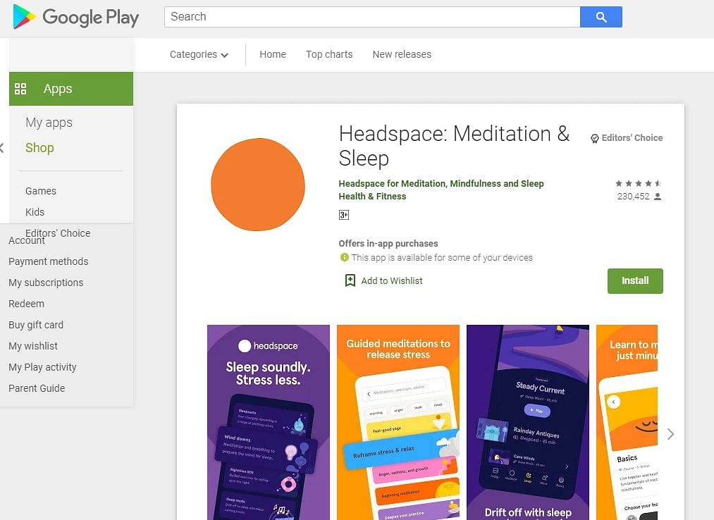 Headspace Meditation & Sleep app on Google Play Store (screen-grab)