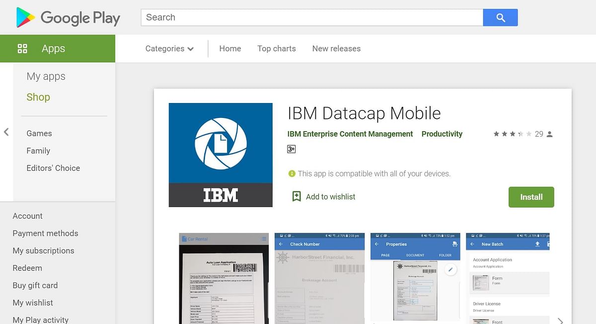 IBM Datacap Mobile on Google Play store (screen-grab)