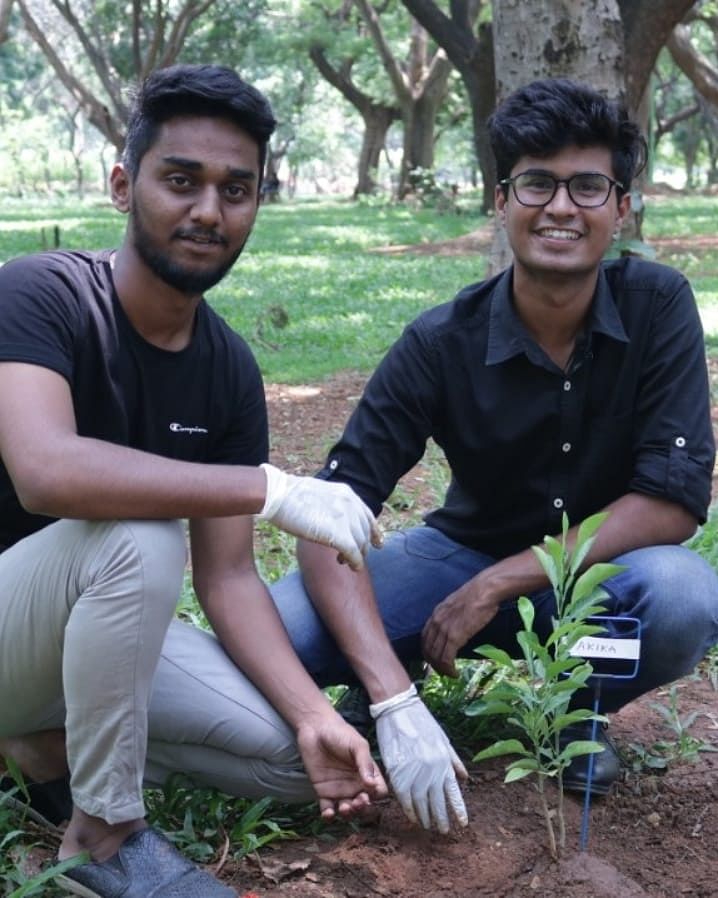 With ‘Last Ripple’ Pramodh Chandrashekar (right) andteam plant trees with the pets’ ashes.