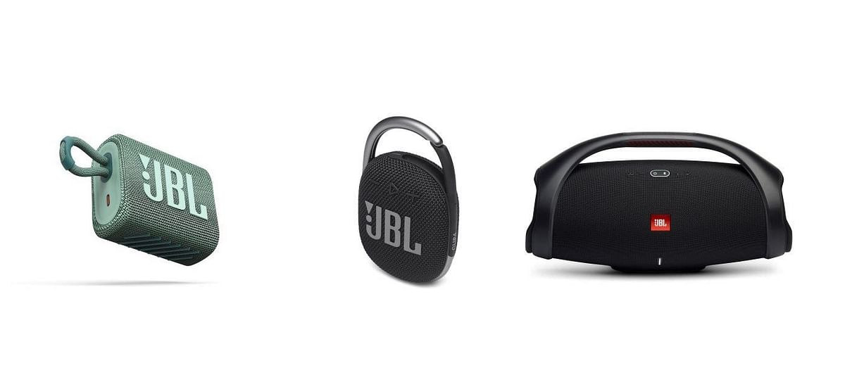 JBL Go 3(left), Clip 4(center) and Boombox 2 (right). Credit: JBL