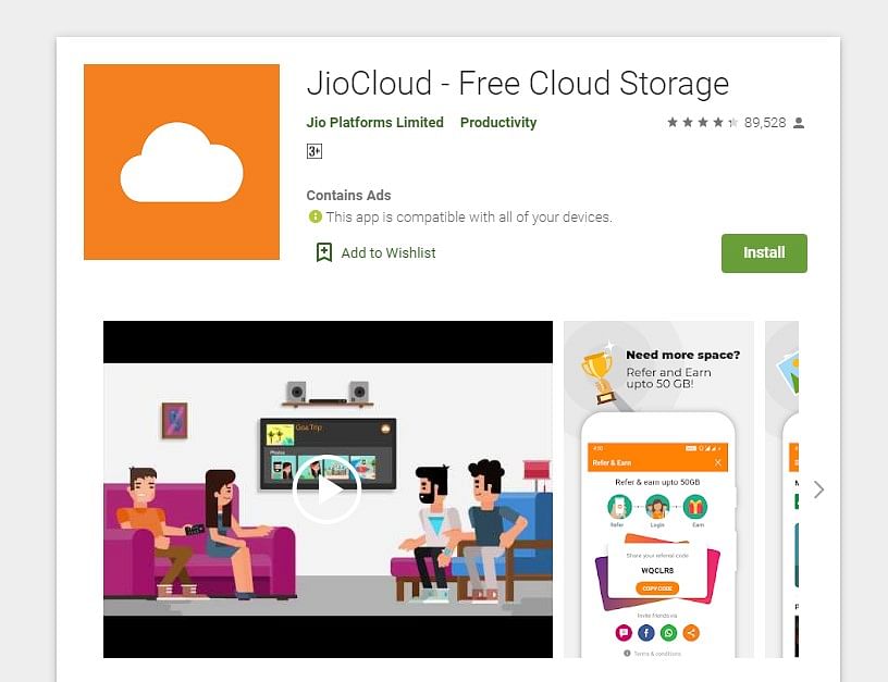JioCloud app on Google Play store