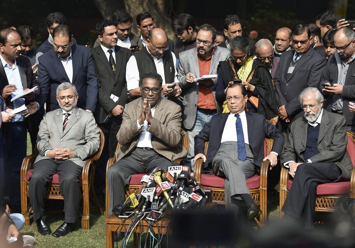 A photo from the press conference of the Supreme Court judges. Photo credit: PTI