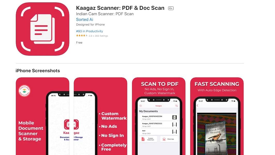 Kagaaz Scanner: PDF & Doc Scan on Apple App Store (screen-grab)