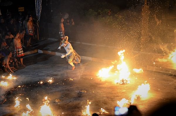 Kecak or fire dance Hanoman in Uluwatu temple near Kuta.