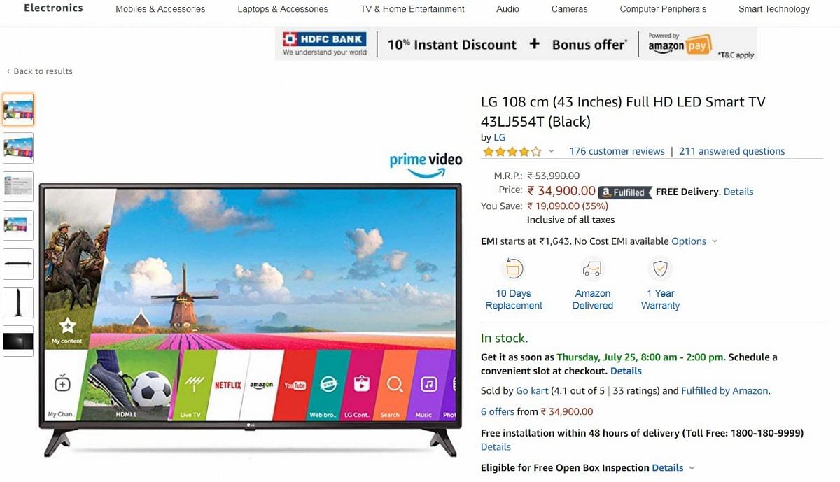 LG LED Smart TV on Amazon Prime Day Sale 2019 India (screen-shot)