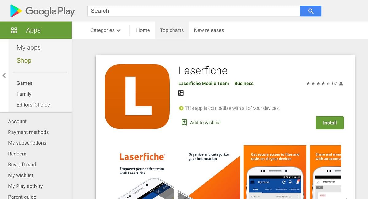 Laserfiche on Google Play Store (screen-grab)