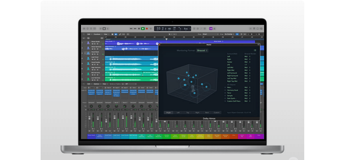 With Dolby Atmos tools built-in, Logic Pro empowers all musicians to mix in spatial audio. Picture credit: Apple