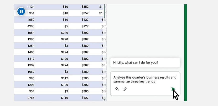 Microsoft 365's new Copilot feature on the Excel app. Credit: Microsoft