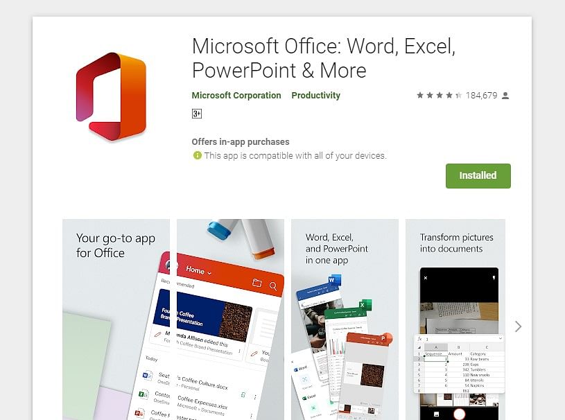 Microsoft Office app on Google Play store