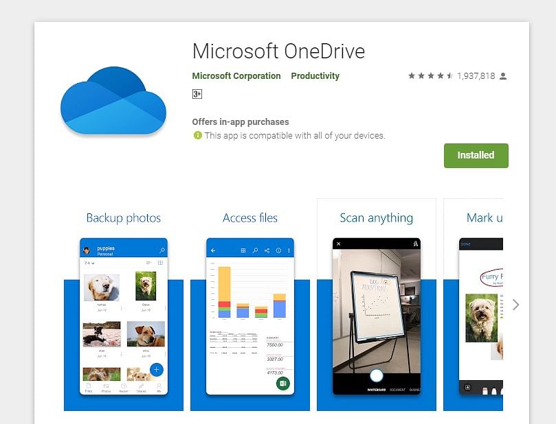 Microsoft OneDrive on Google Play store