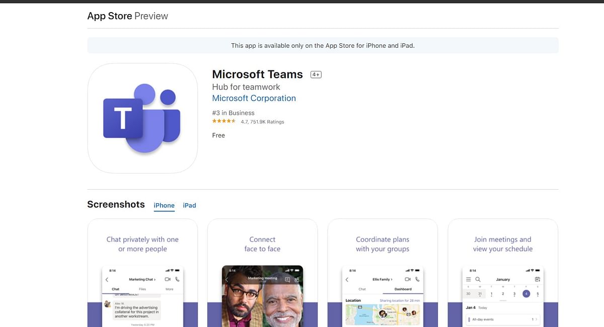 Microsoft Teams on Apple App Store (screen-grab)