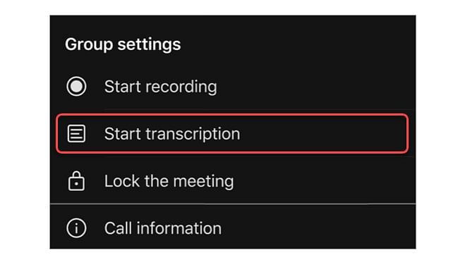 How to enable to start transcription on Microsoft Teams app. Credit: Microsoft