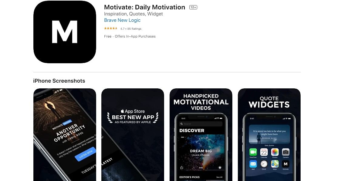 Motivate: Daily Motivation on Apple App Store (screen-grab)​​​​​