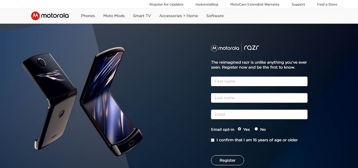 Motorola Razr registration page opened for Indian consumers (Screen-shot)