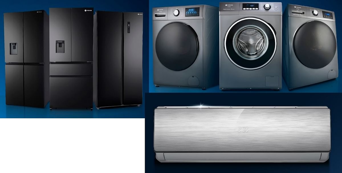 The new range of smart fridge, washing machine, and Air Conditioner from Motorola. Credit: Flipkart
