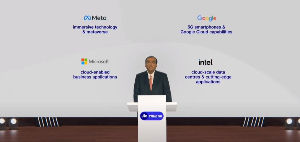 Mukesh Ambani. Chairman, RIL at virtual AGM 2022 event (screen-shot).
