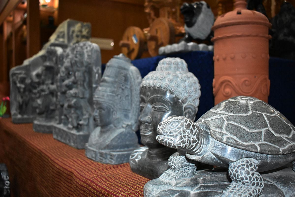 Stone sculptures on display in the museum of the institute.