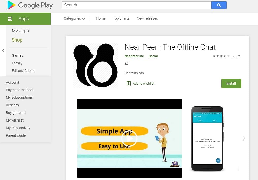 Near Peer on Google Play store (screen-shot)