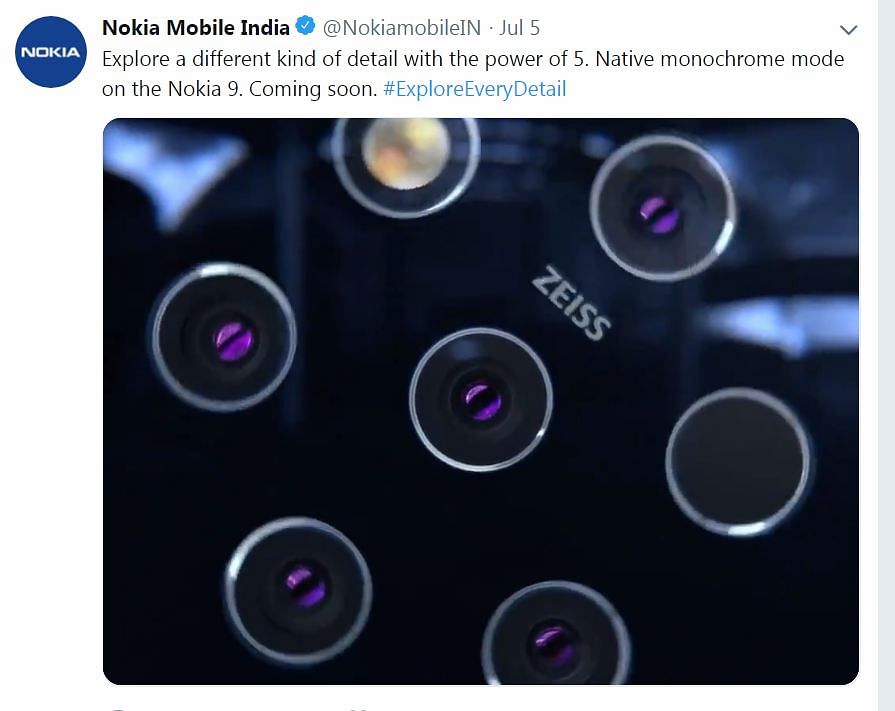 Screen-grab of Nokia 9 PureView teaser released by Nokia Mobile India Twitter handle