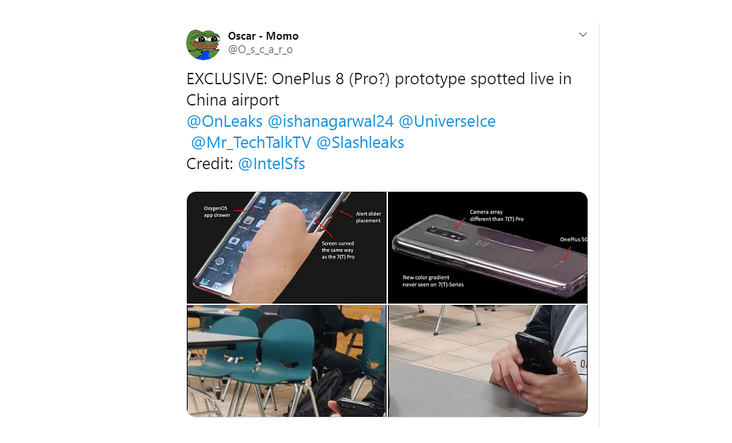OnePlus 8 series phone spotted in an airport in China (Oscaro/Twitter screen-shot)