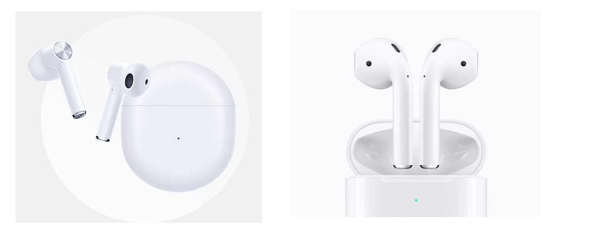 OnePlus Buds (left) and Apple AirPods (right). Credit: OnePlus & Apple Websites' screen-grab