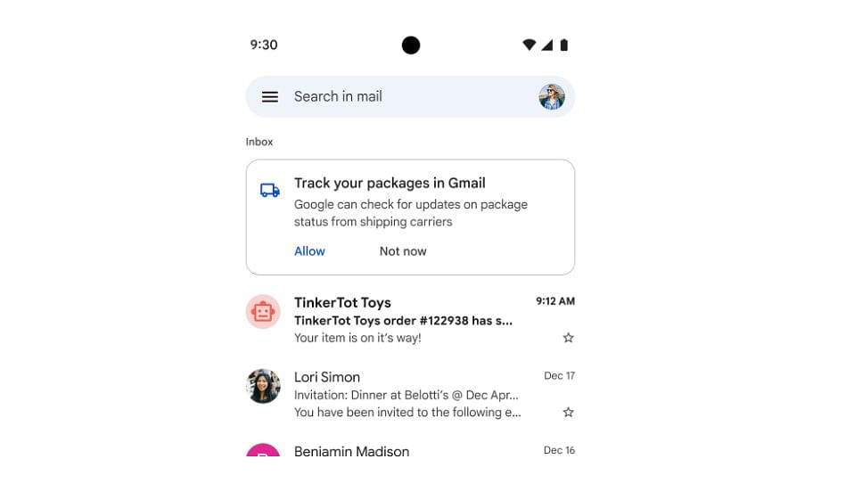 Gmail will soon offer the option to track package delivery. Credit: Google