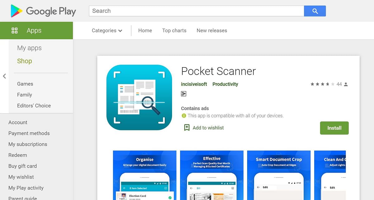Pocket Scanner on Google Play store (screen-shot)