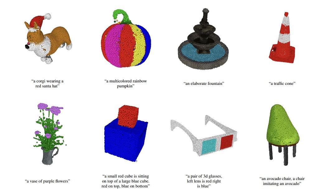 3D image samples created from text prompts. Credit: Open AI research paper