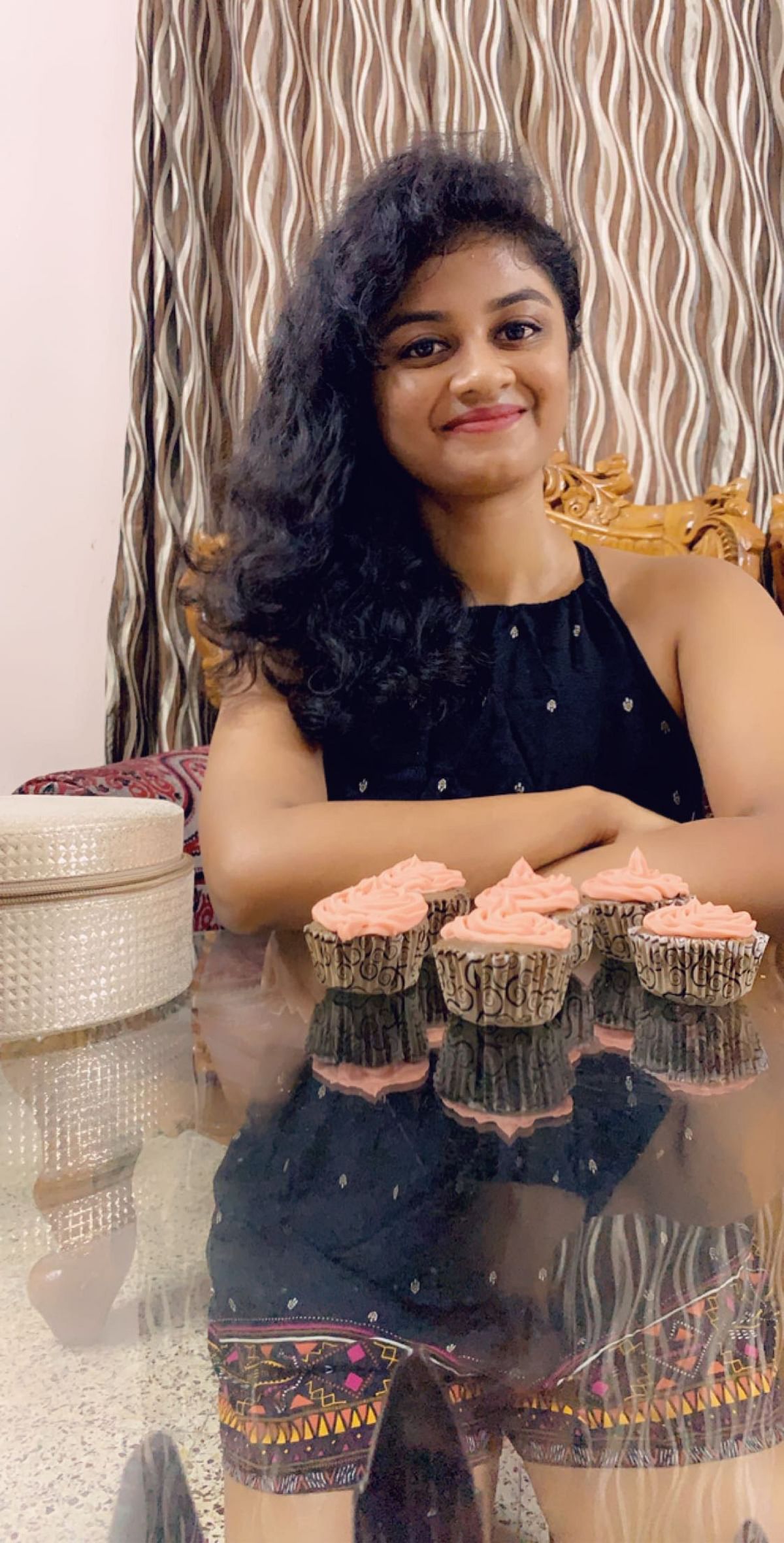 Priyanka U, biotech engineering student, is making cupcakesand sending them to her friends.