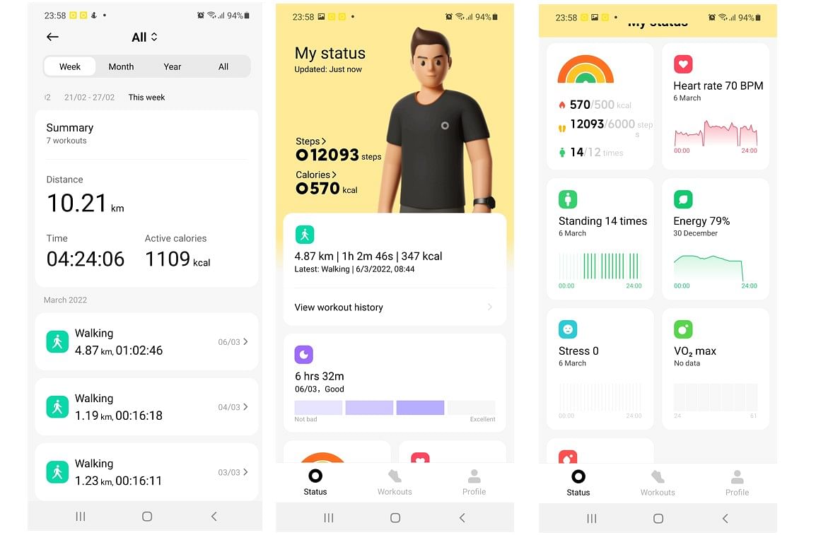 Activity tracked by the Redmi Smart Band Pro gets recorded on the Xiaomi Wear app. Credit: DH Photo/KVN Rohit