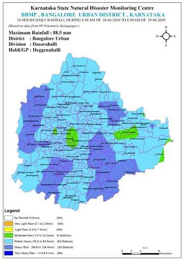 Karnataka State Natural Disaster Monitoring Centre data on rains in Bengaluru