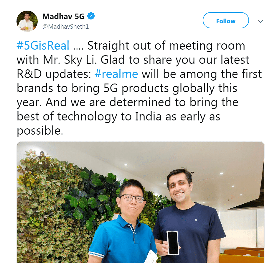 Madhav Sheth (Realme India, CEO) with Sky Li ( Realme global, CEO); picture credit: Madhav Sheth/Twitter