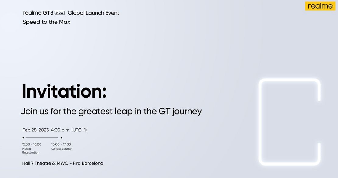 Realme GT 3's launch media invitation received by DH