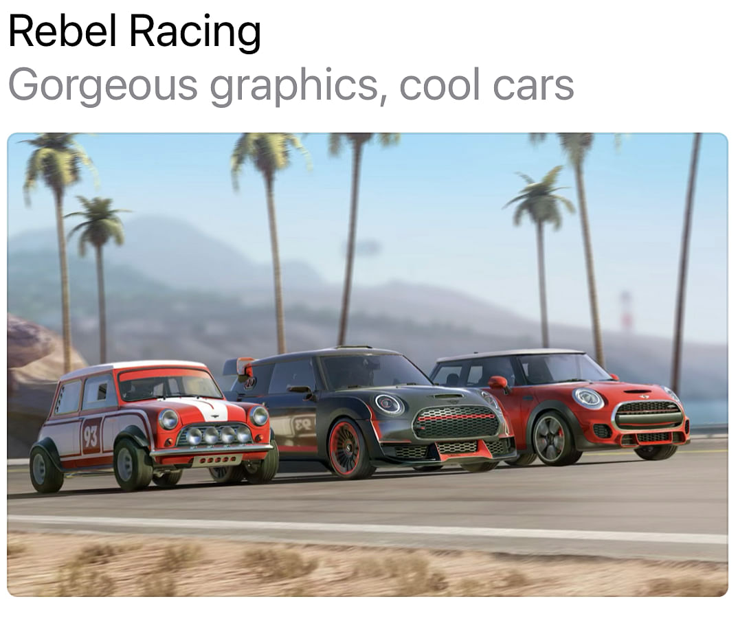 Rebel Racing app on Apple App Store