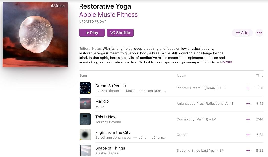 Restorative Yoga on Apple Music (screen-grab)