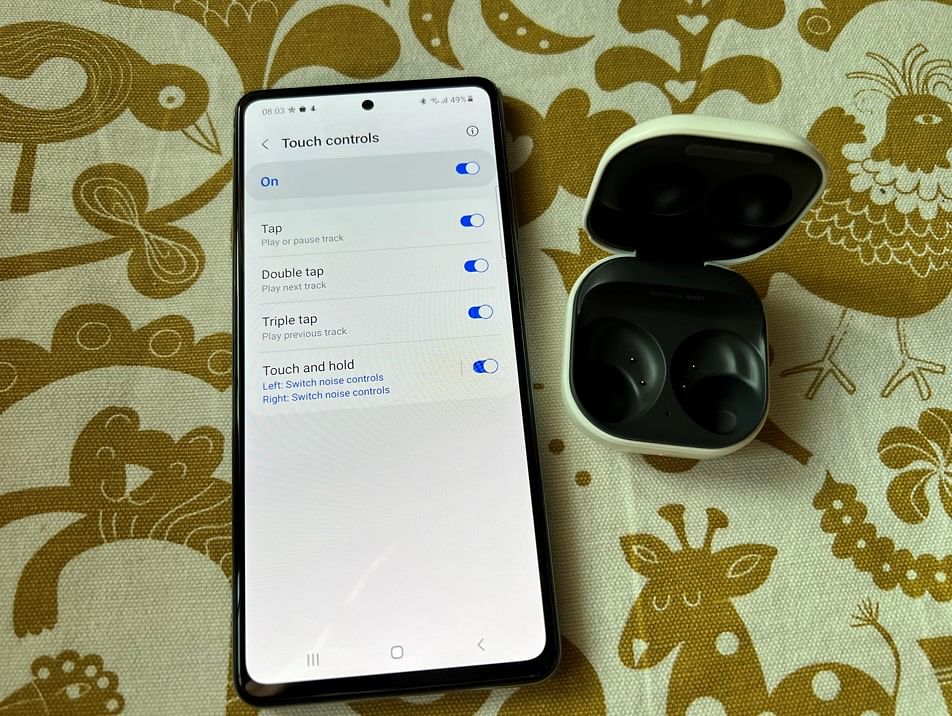 Touch control features of Samsung Galaxy Buds2. Credit: DH Photo/KVN Rohit
