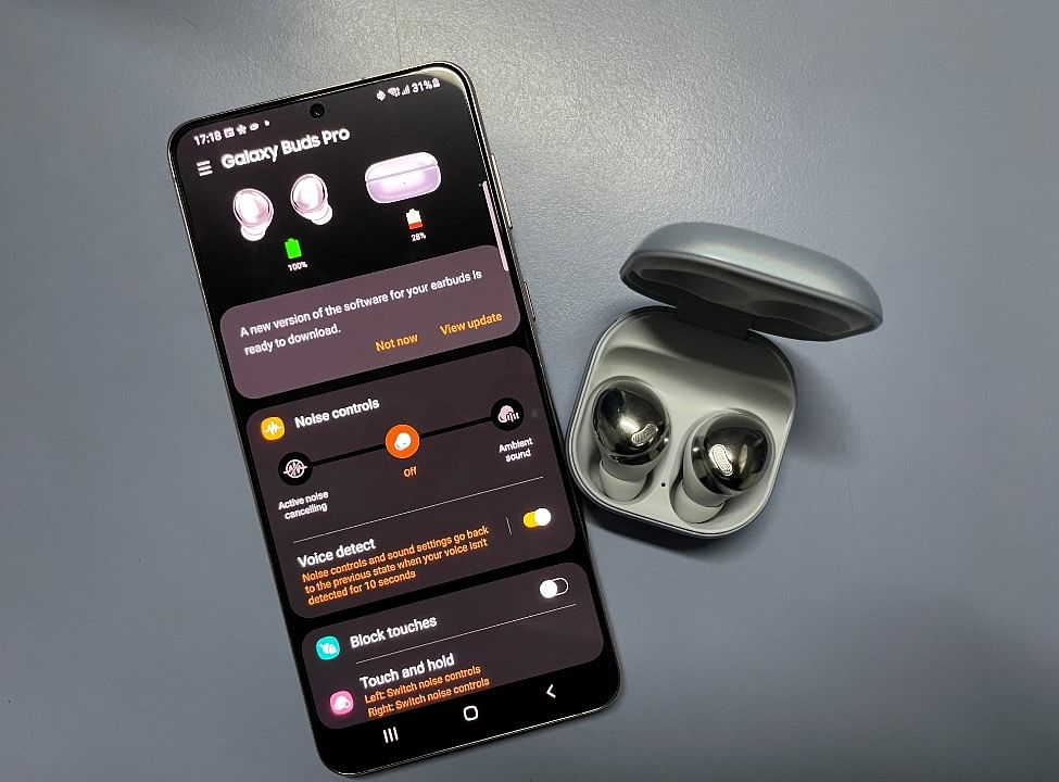 Samsung Galaxy Wearable app on Galaxy S21 Plus offers custom settings for the touch and hold functionality of the Galaxy Buds Pro. Credit: DH Photo/KVN Rohit