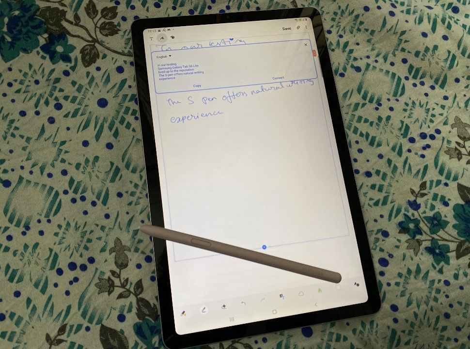 Samsung Notes app on Samsung Galaxy Tab S6 Lite. It can recognise and convert handwritten words into an automated format. Credit: DH Photo/KVN Rohit