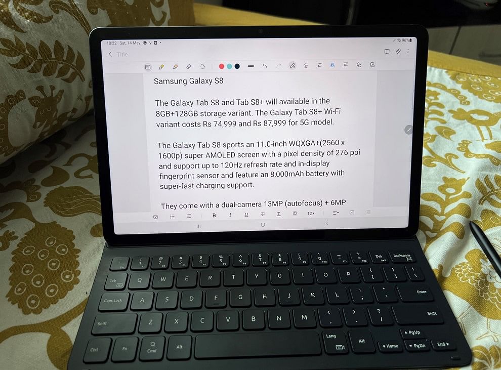 The Galaxy Tab S8 with Samsung keyboard cover. Credit: DH Photo/KVN Rohit