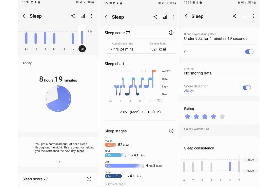 Samsung Galaxy Watch5 Pro can record sleep patterns. Credit: DH Photo/KVN Rohit