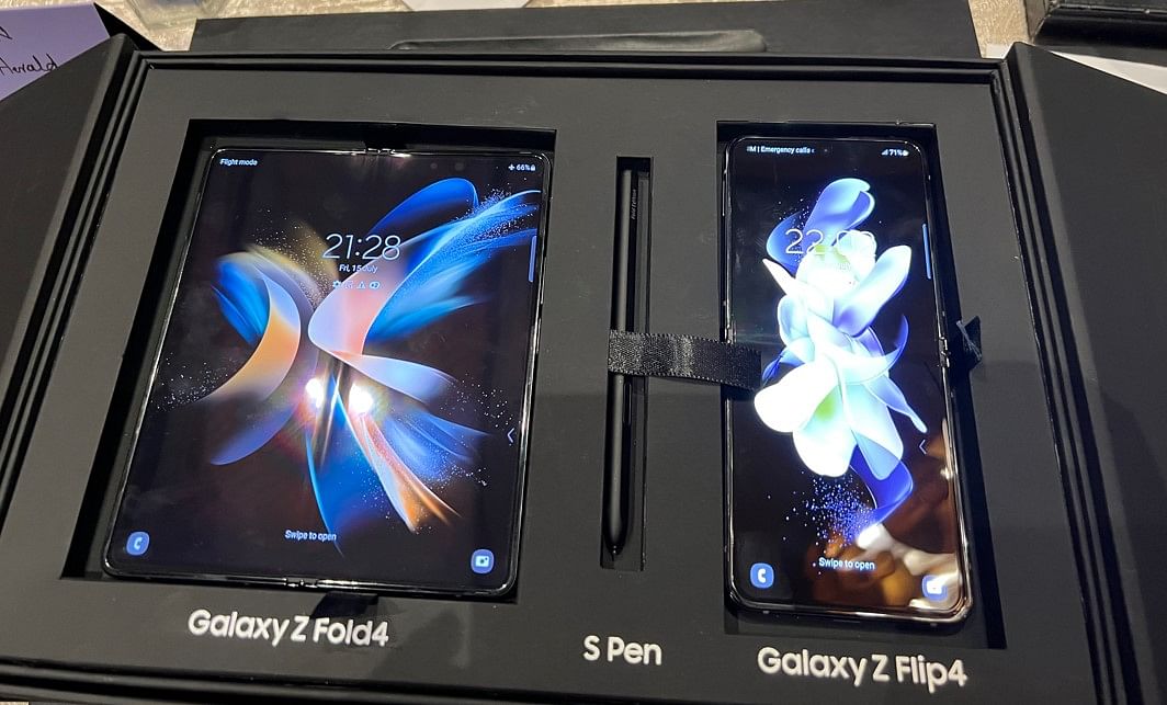 The new Galaxy Z Fold4 with S Pen and Galaxy Z Flip4. Credit: DH Photo/KVN Rohit