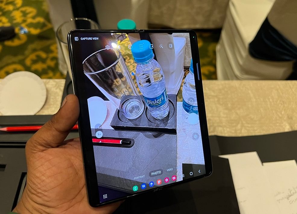 Samsung Galaxy Z Fold4 comes with an in-display selfie camera beneath the foldable display. Can you spot it? Credit: DH Photo/KVN Rohit