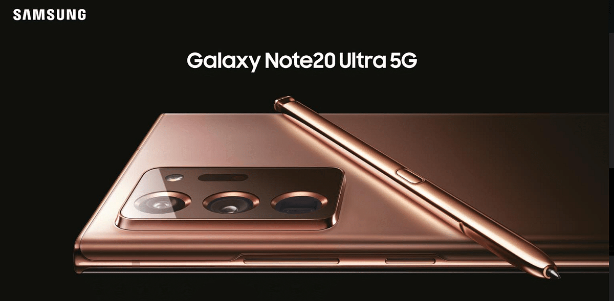 The new Galaxy Note20 Ultra 5G in Mystic Bronze colour. Credit: Samsung