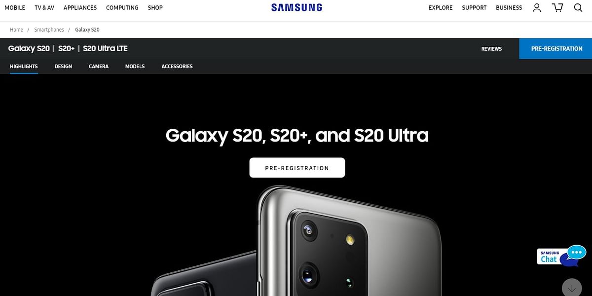 The Galaxy S20 Ultra, S20 Plus and S20 pre-registration page is now live in India (Credit: Samsung India website)