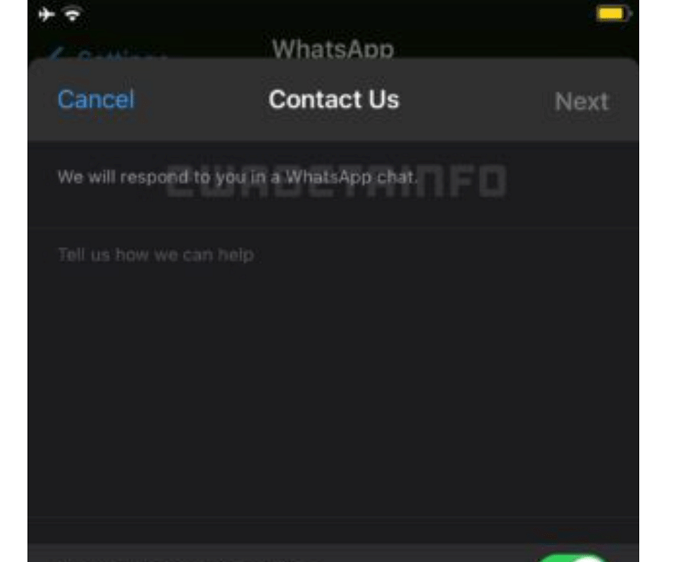 WhatsApp Beta app with contact us option (screen-grab). Credit: WABeta Info