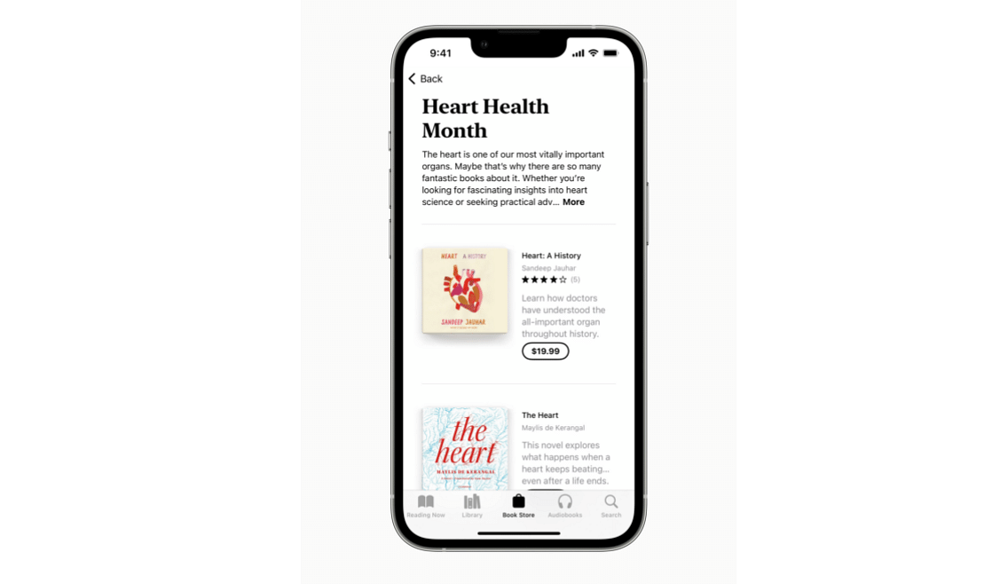 Heart-related titles on the Books app. Credit: Apple