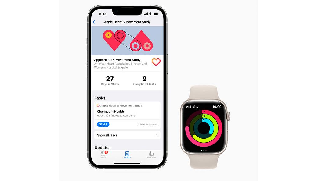 In collaboration with the American Heart Association and Brigham and Women’s Hospital, the Apple Heart and Movement Study explores the link between physical activity and heart health. Credit:  Apple​​​​